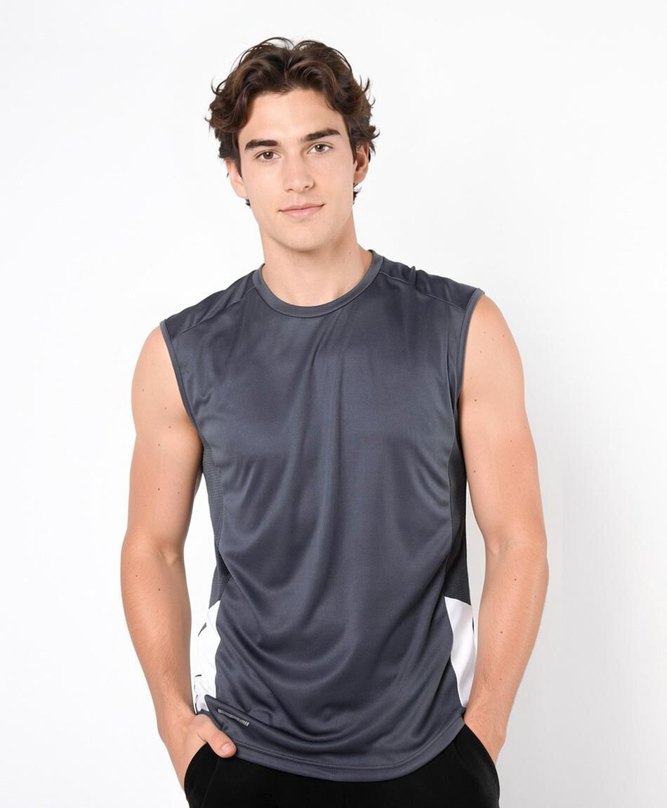 Polera deportiva hombre l&iacute;neas gris sin mangas