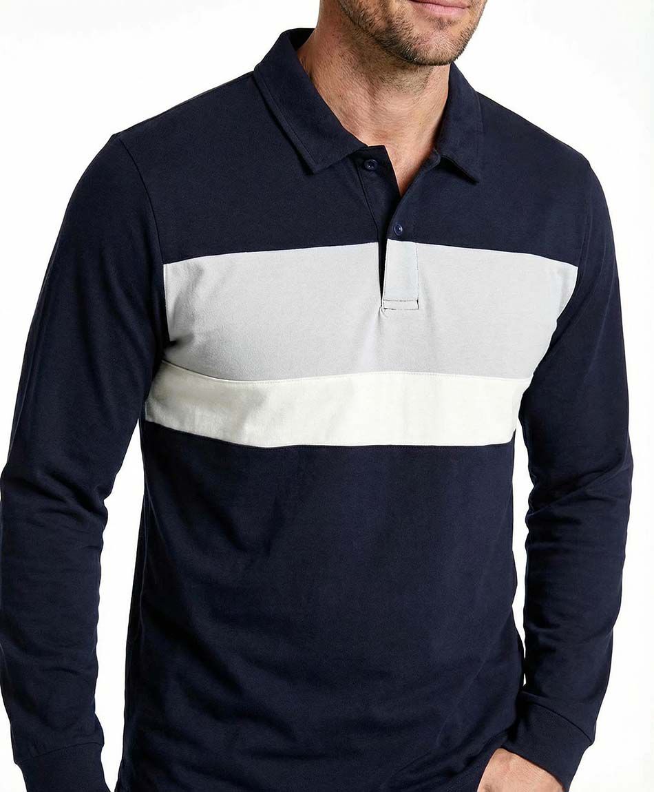 Polera hombre manga larga cuello polo navy