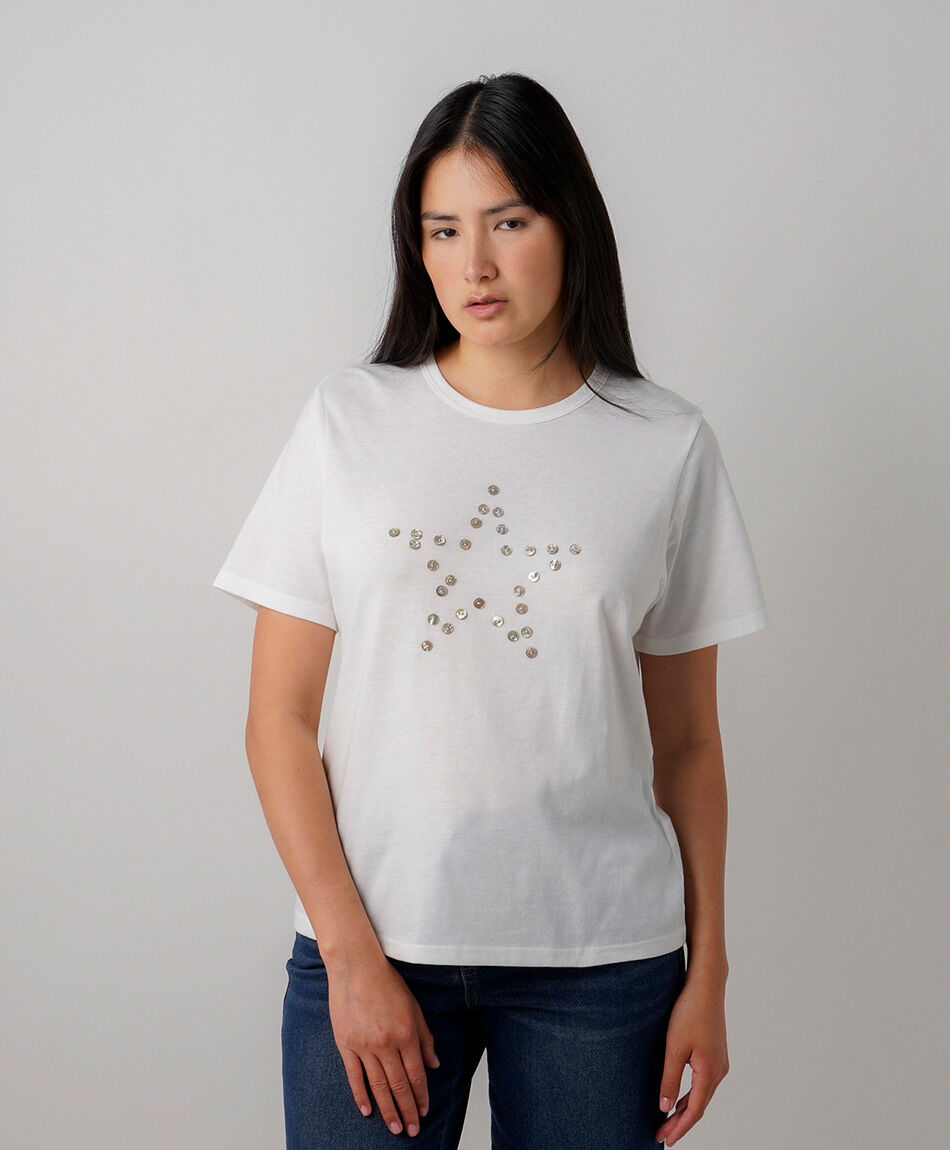 Polera mujer bordado botones