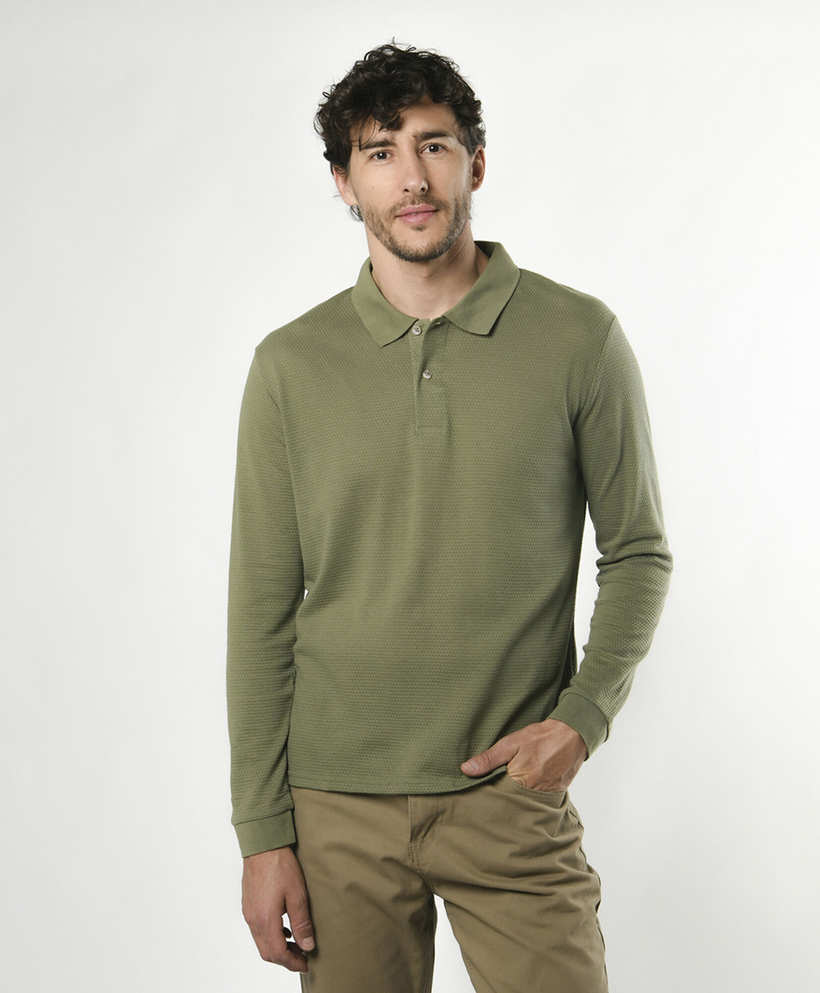 Polera hombre cuello piqué verde Polera hombre cuello piqué verde