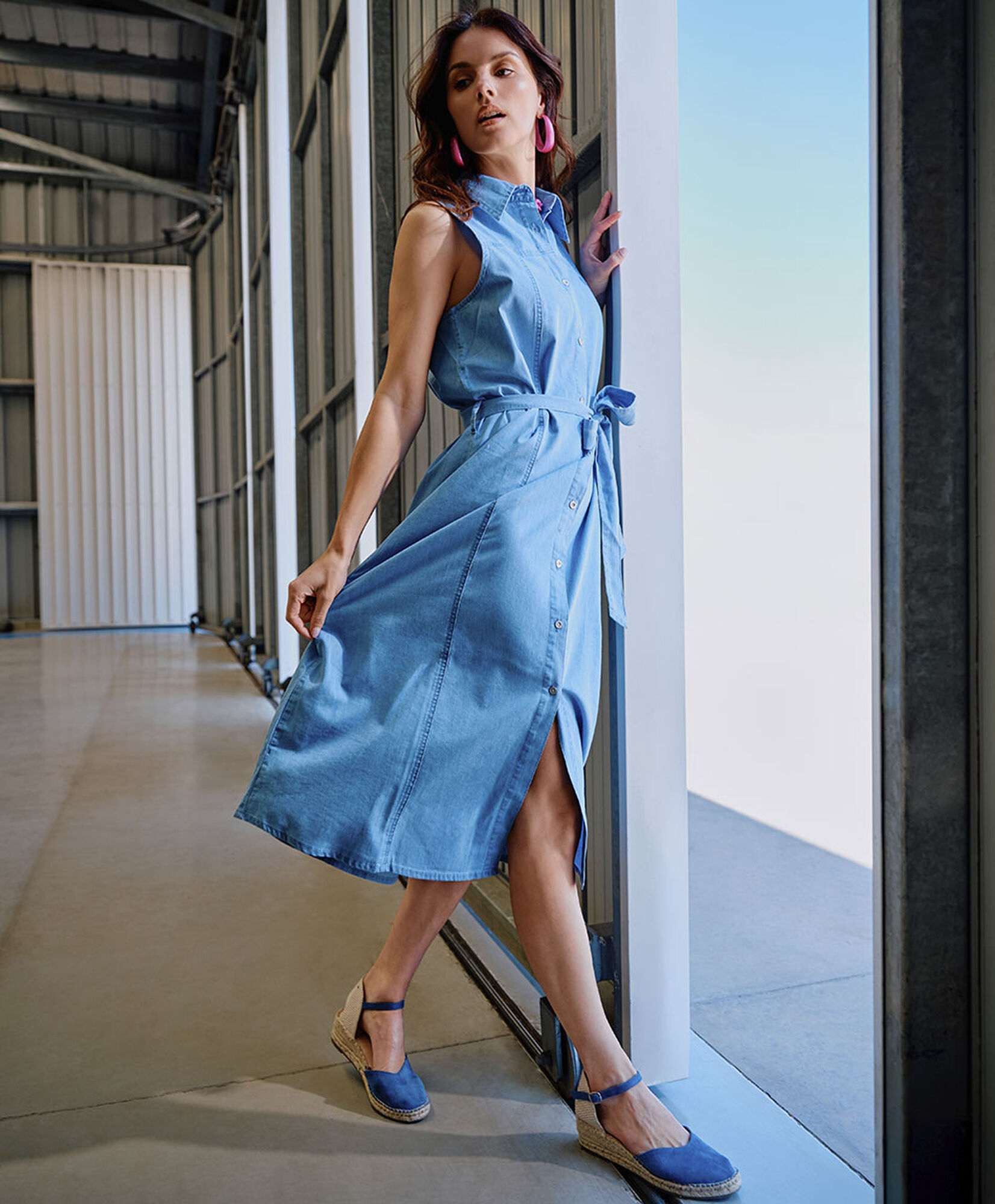 Vestido mujer denim lazo sin mangas Vestido mujer denim lazo sin mangas