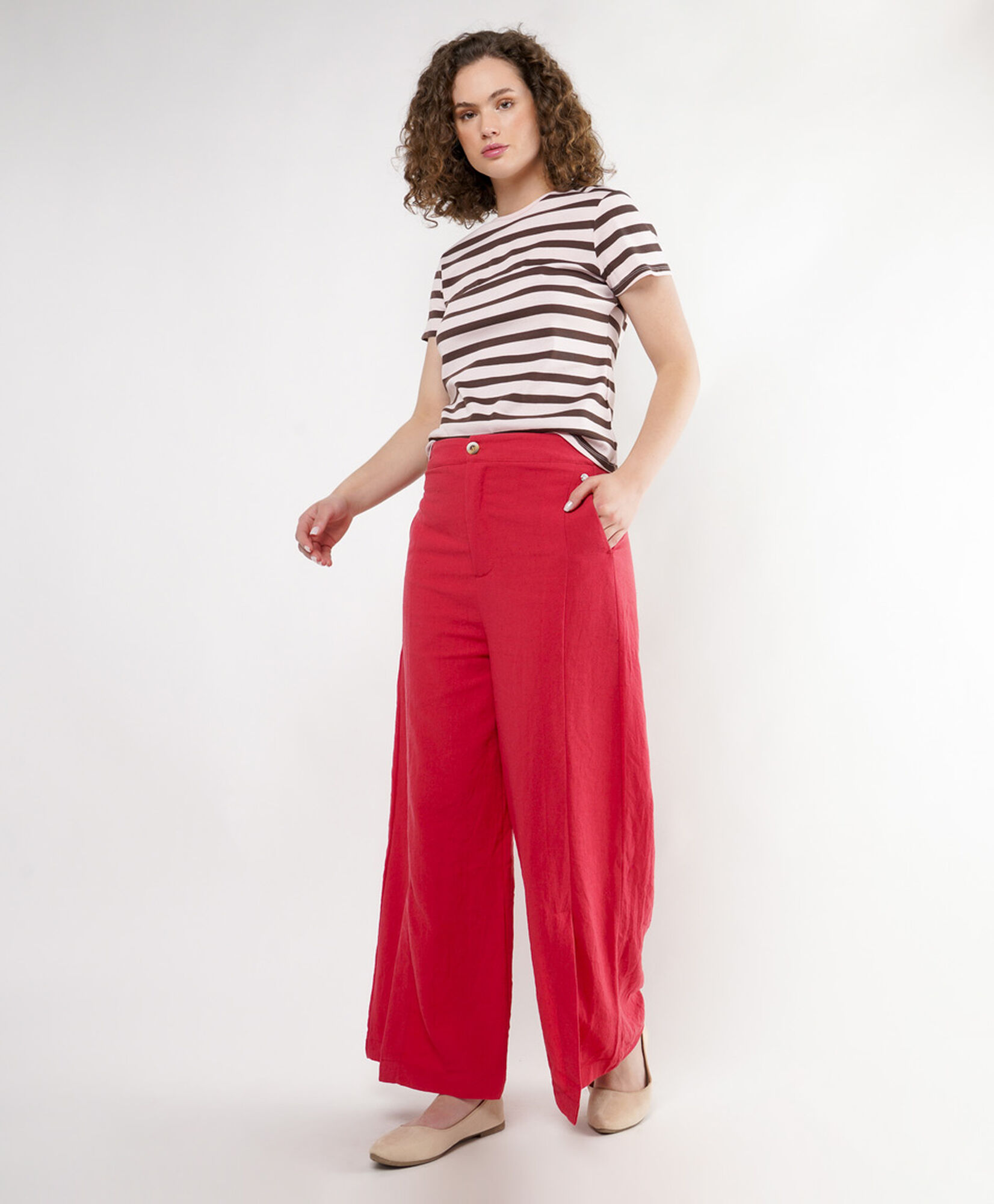 Pantalón mujer liso rojo wide leg Pantalón mujer liso rojo wide leg