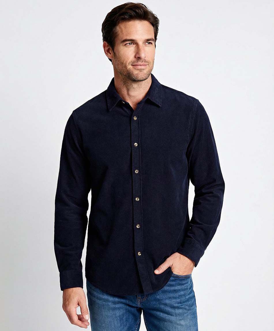 Camisa hombre cl&aacute;sica corderoy azul