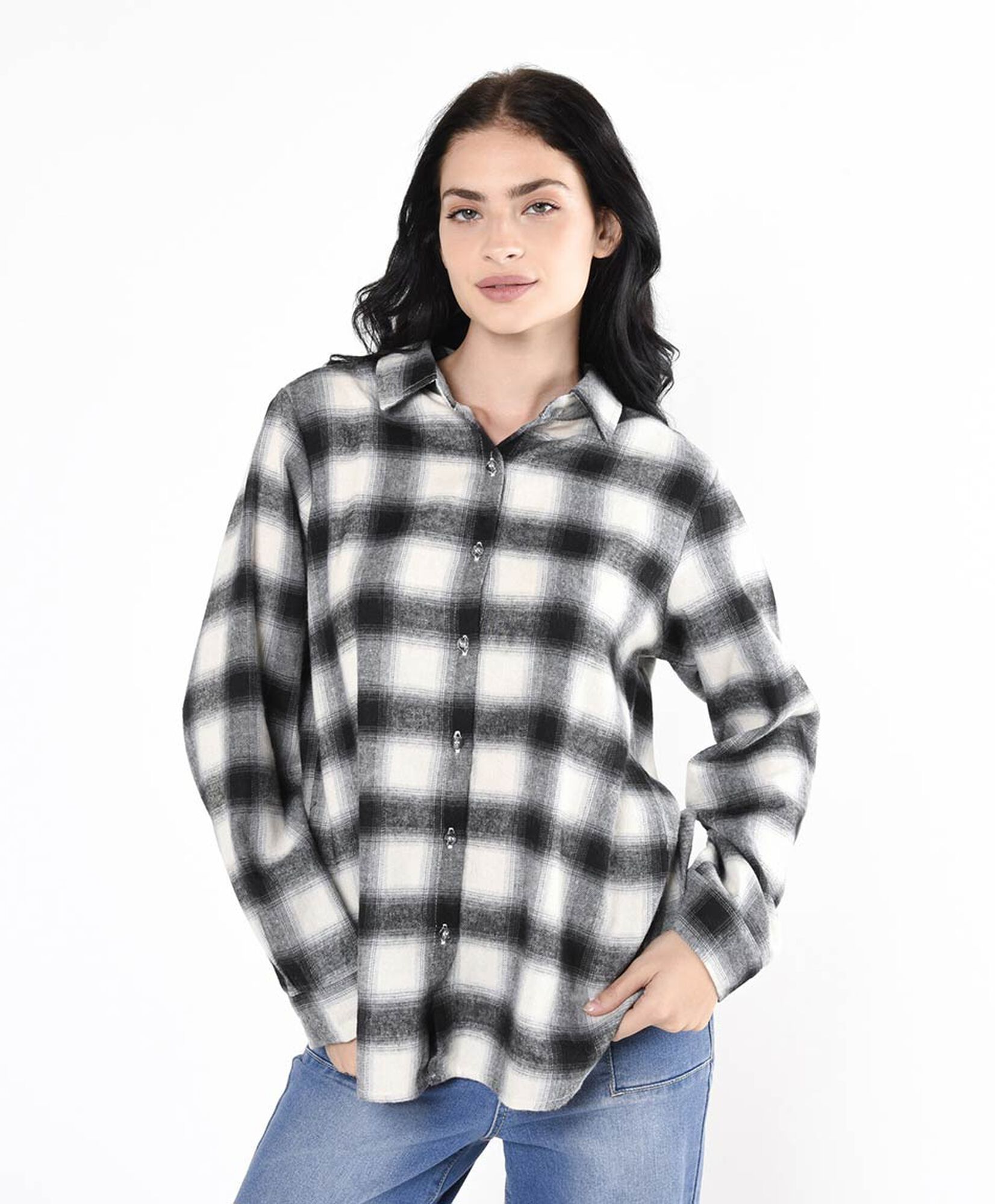 Blusa mujer escocesa blanco y negro Blusa mujer escocesa blanco y negro
