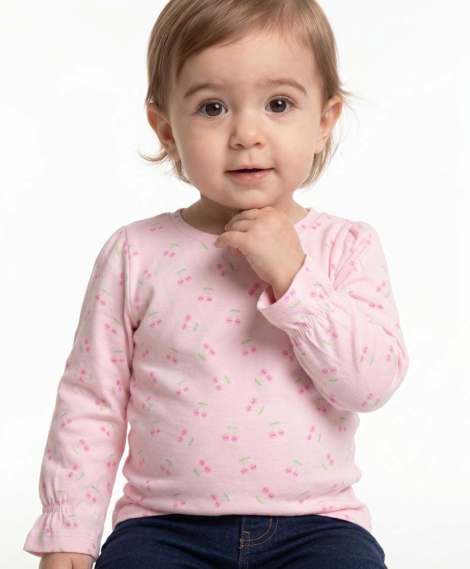 Polera beb&eacute; manga larga cerezas