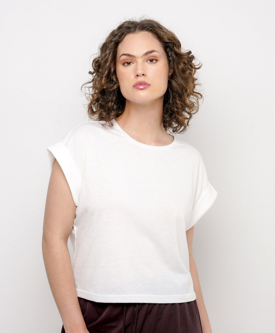 Polera mujer cuadrada blanca