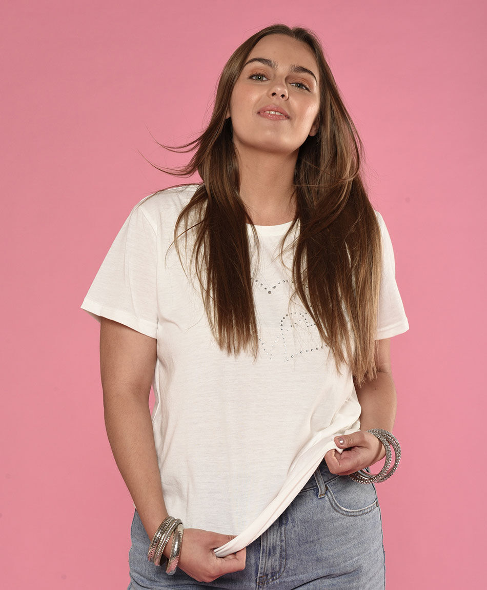 Polera corazon strass