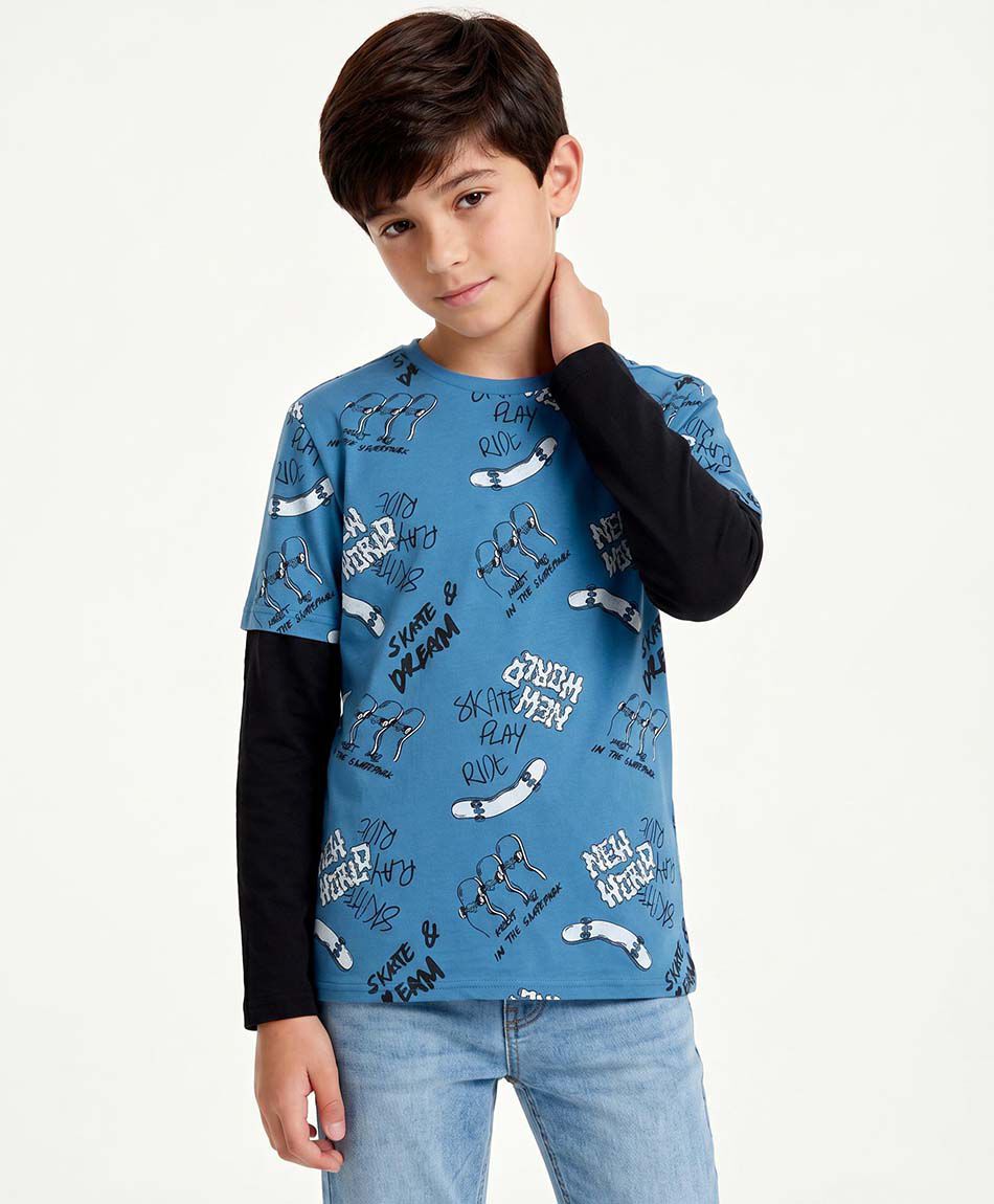Polera ni&ntilde;o manga larga skates