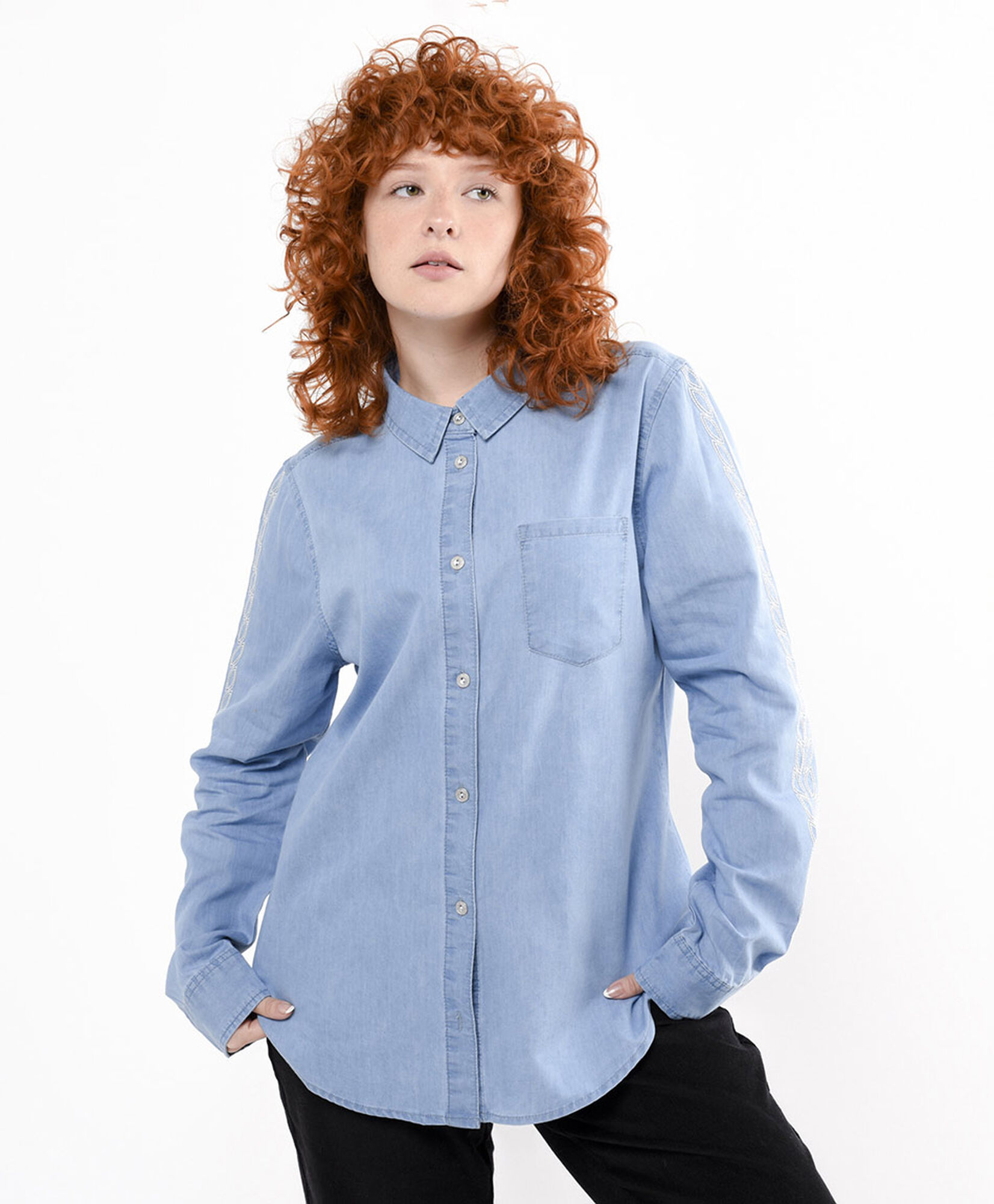 Blusa mujer denim bolsillo Blusa mujer denim bolsillo