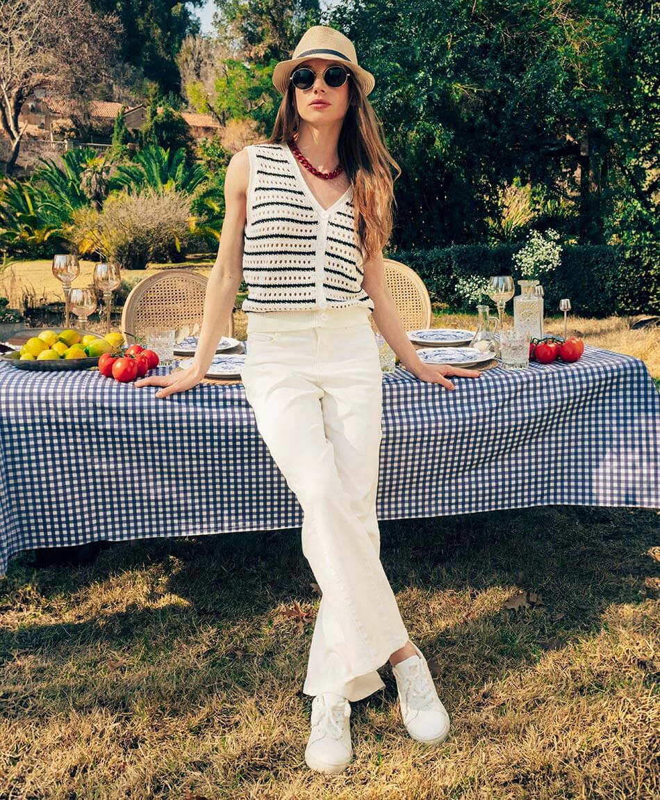 Jeans mujer wide leg blanco