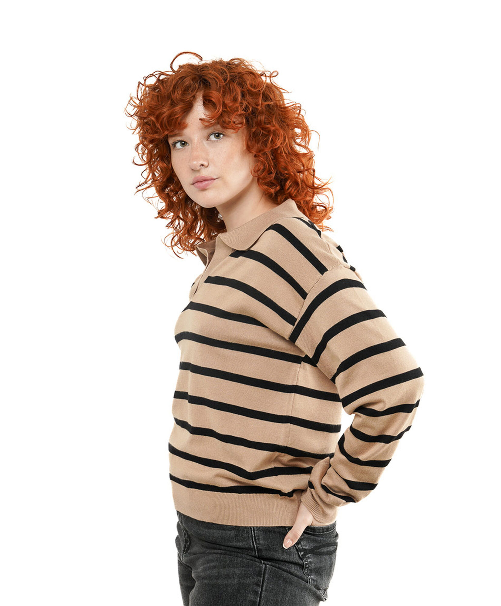 Sweater mujer líneas cuello piqué Sweater mujer líneas cuello piqué