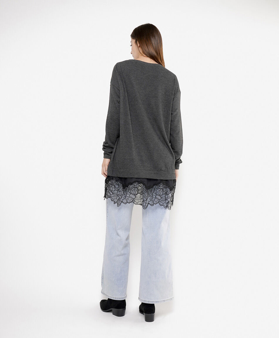 Sweater mujer basta encaje gris