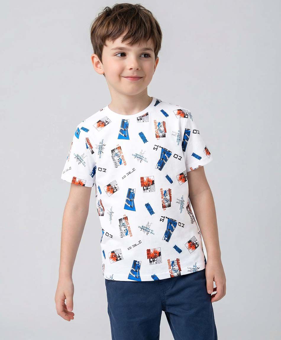Polera ni&ntilde;o blanca dibujos