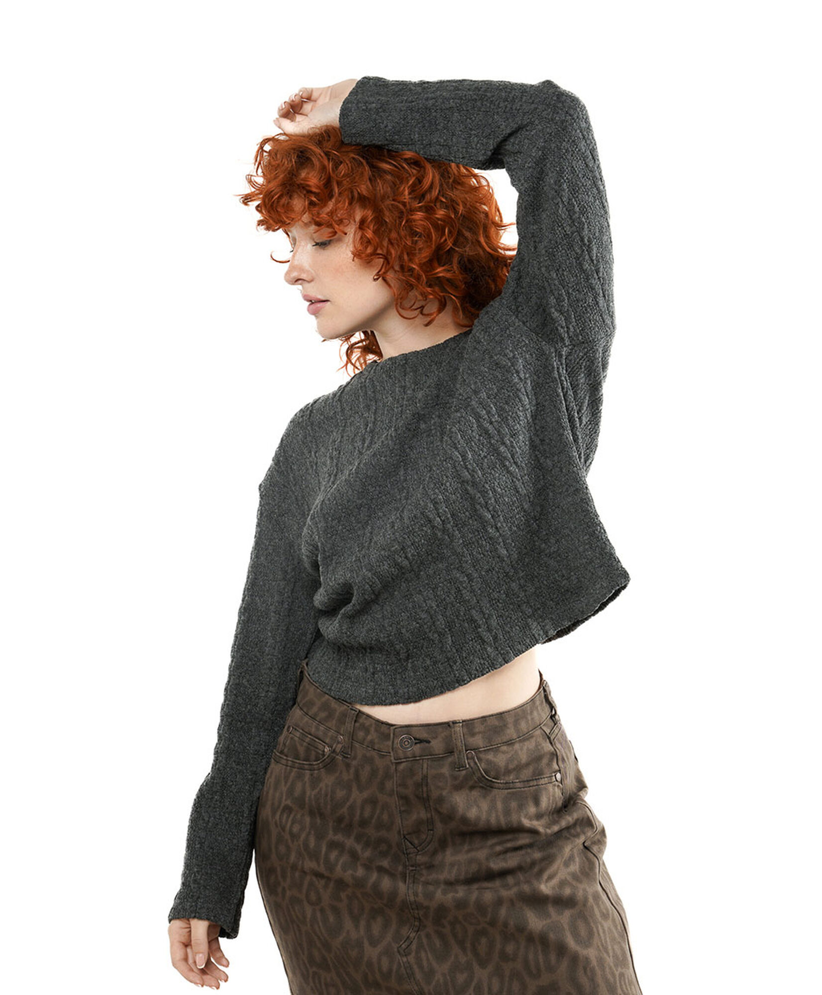 Sweater mujer trenzado gris corto Sweater mujer trenzado gris corto