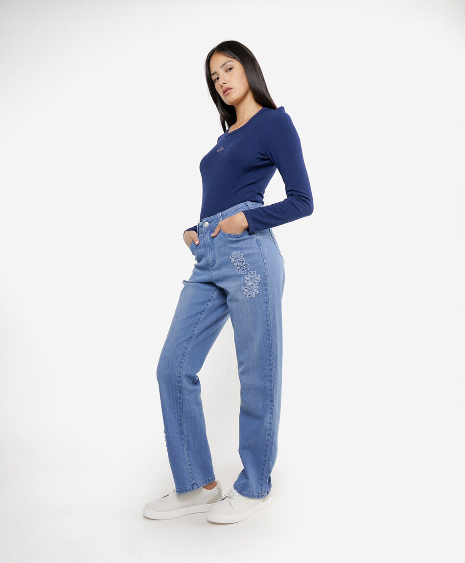 Jeans mujer bordado flores