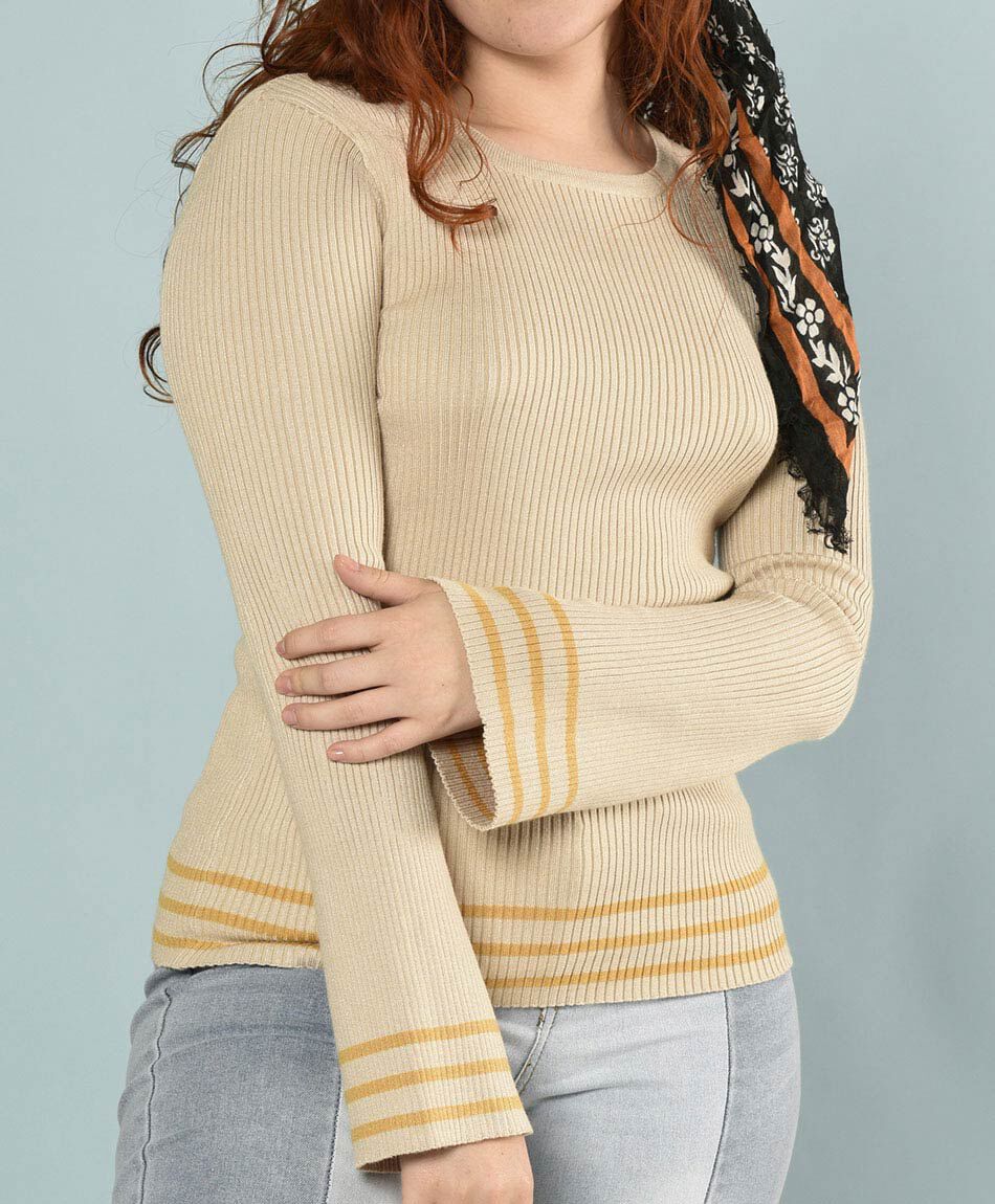 Sweater canal&eacute; manga flare ajustado cuello redondo