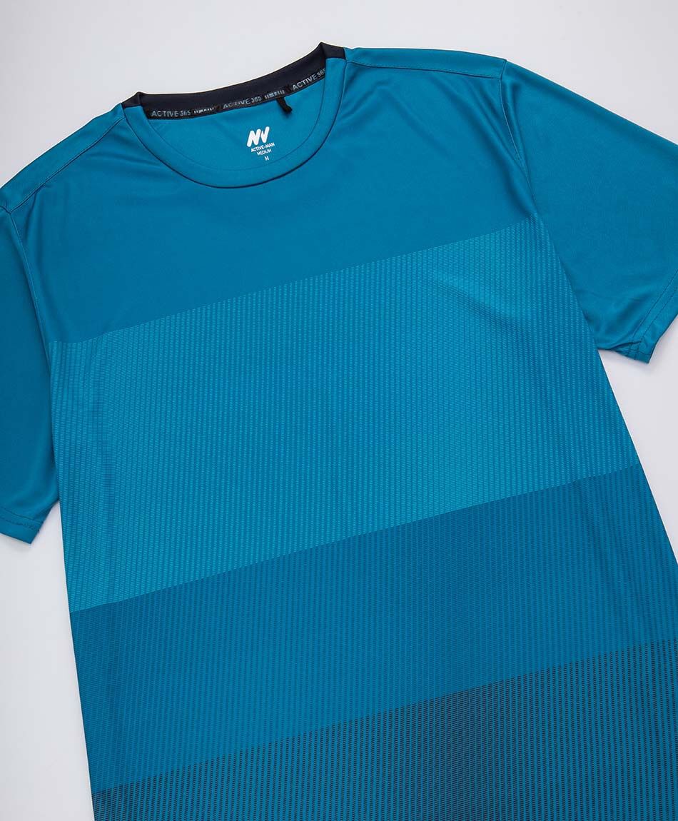 Polera deportiva hombre l&iacute;neas turquesa
