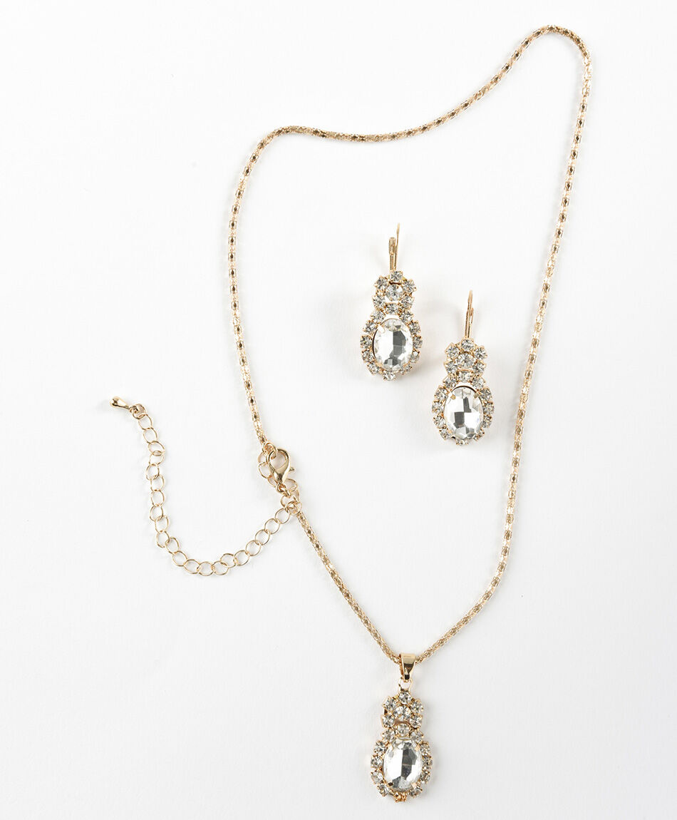 Set collar + aros mujer piedras y brillos