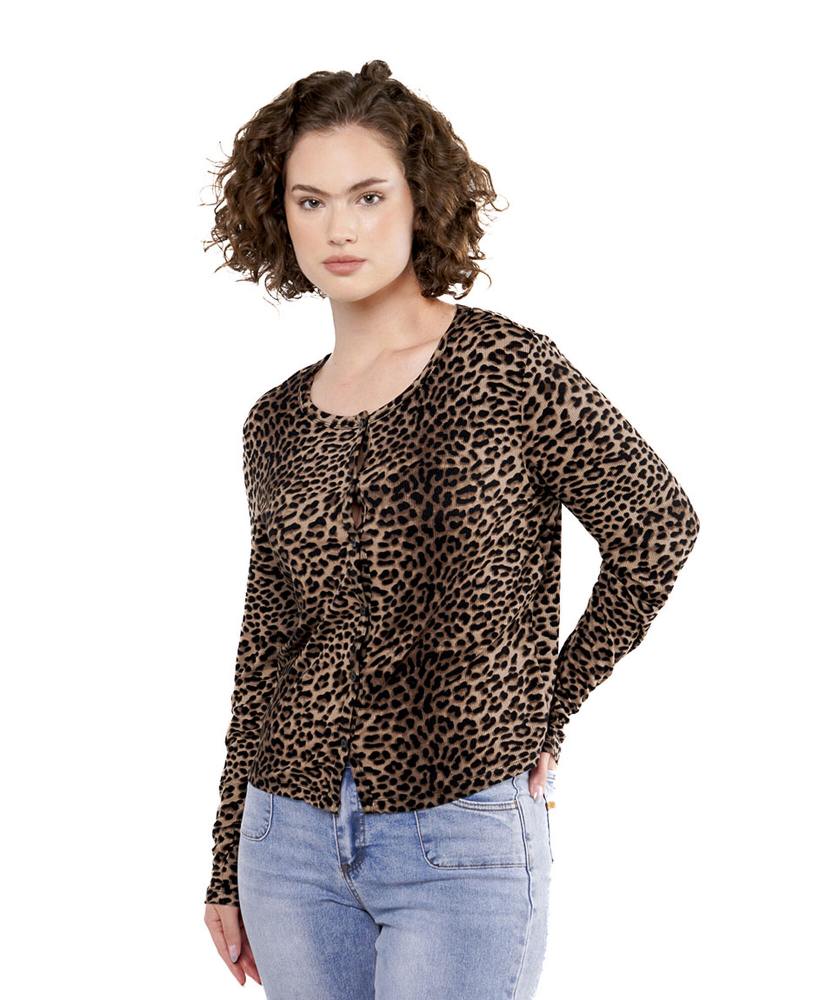 Polera mujer animal print botones Polera mujer animal print botones