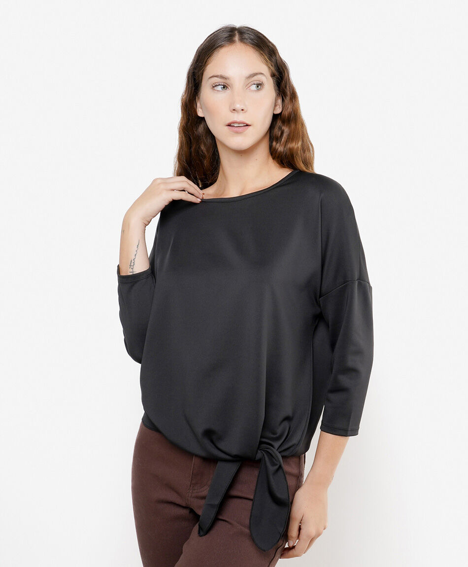 Polera mujer nudo lateral negro