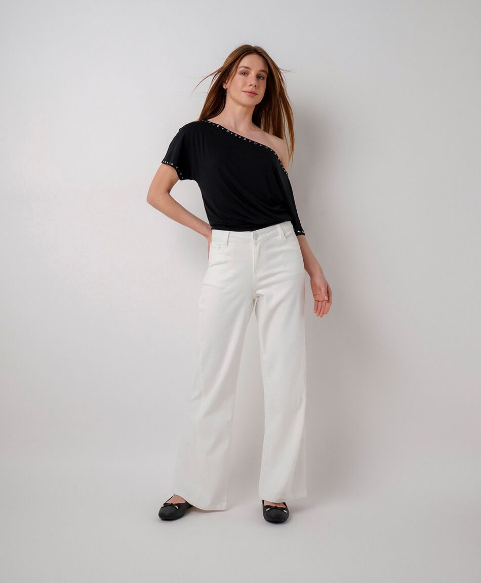 Jeans mujer wide leg blanco