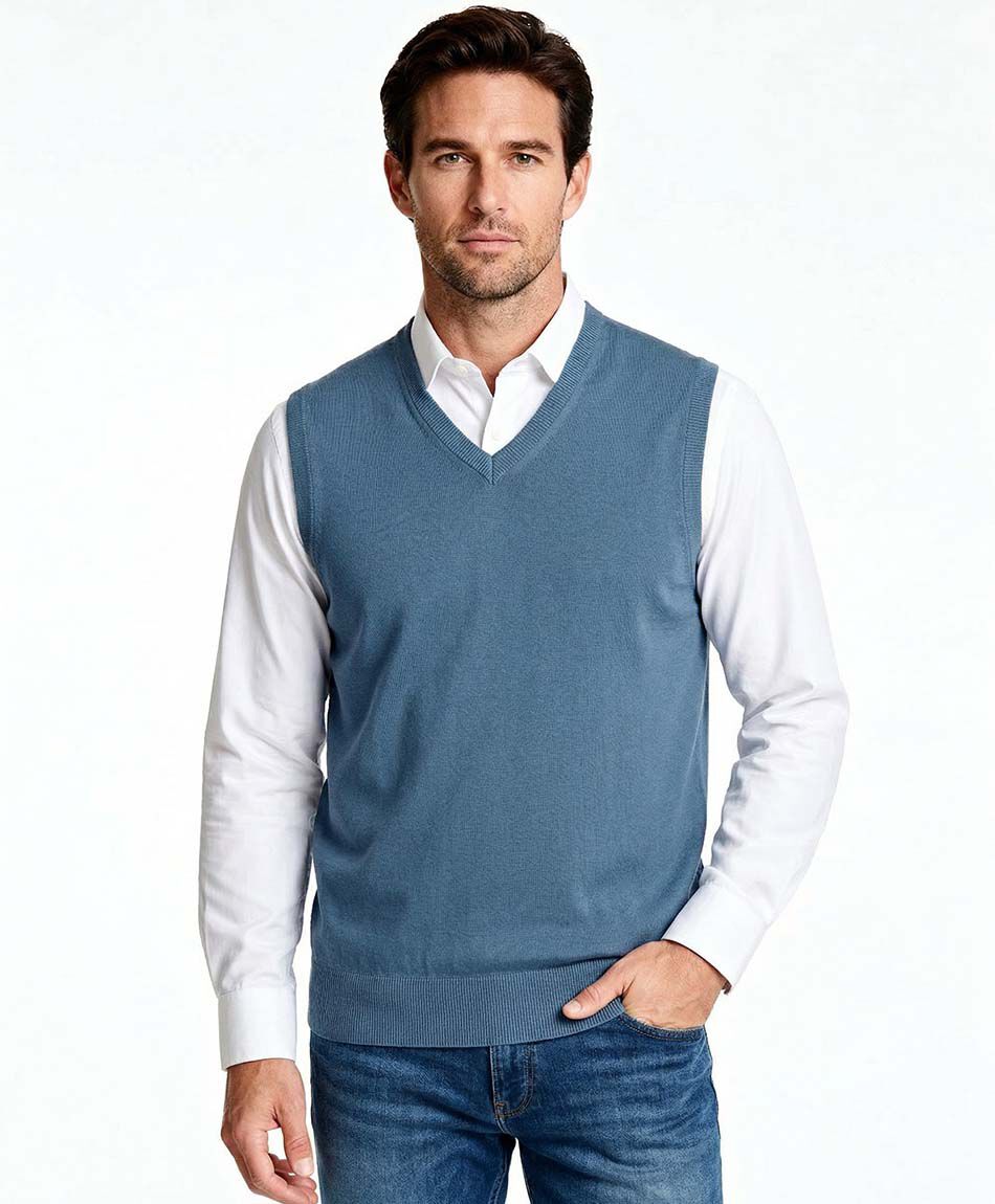 Sweater hombre  sin mangas cuello v azul