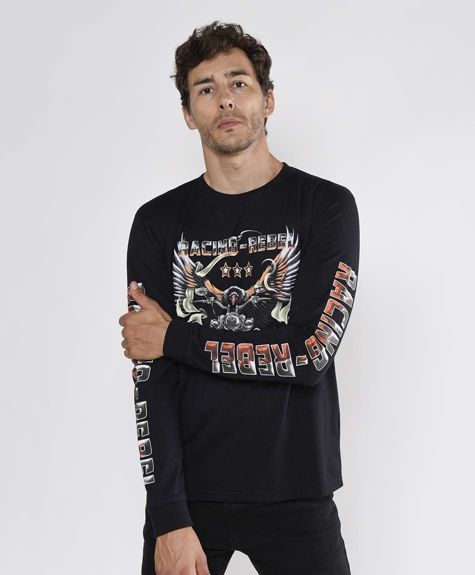 Polera hombre texto en brazos y &aacute;guila