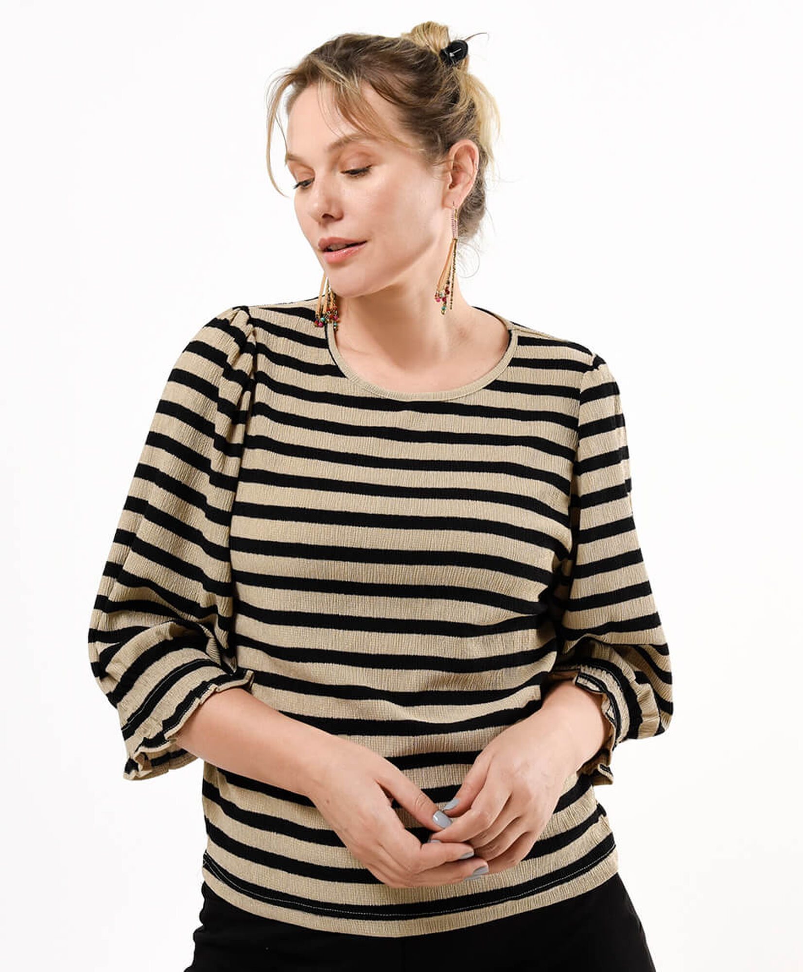 Polera mujer rayas vuelos en manga Polera mujer rayas vuelos en manga