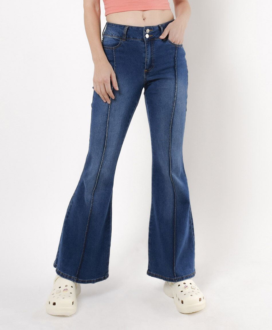Jeans mujer costuras frontales flare