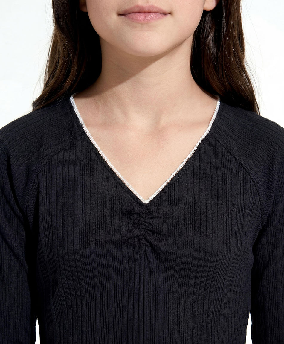 Polera ni&ntilde;a manga larga moda negro