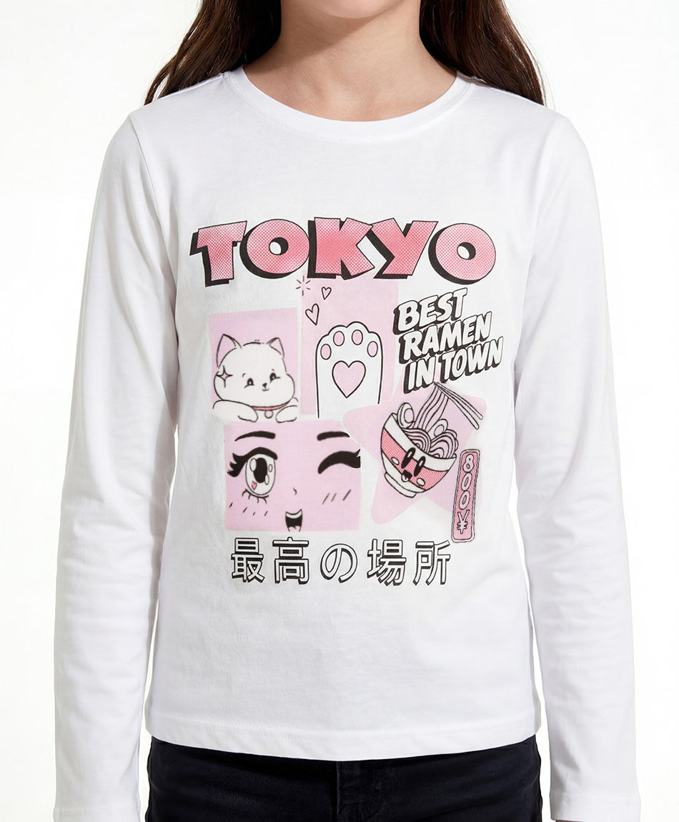 Polera ni&ntilde;a manga larga blanca