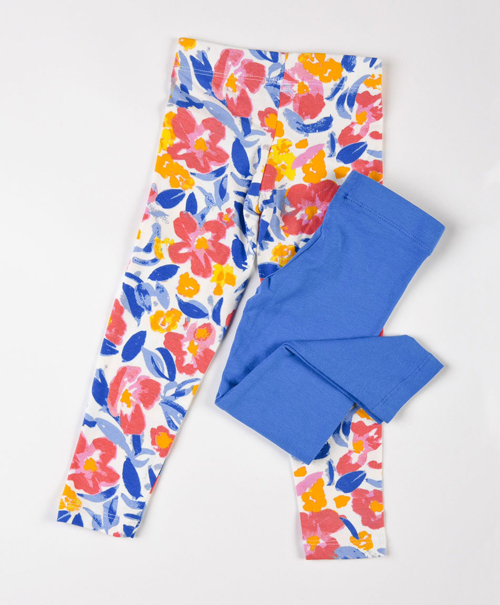 Pack 2 leggins bebé floreada y azul Pack 2 leggins bebé floreada y azul