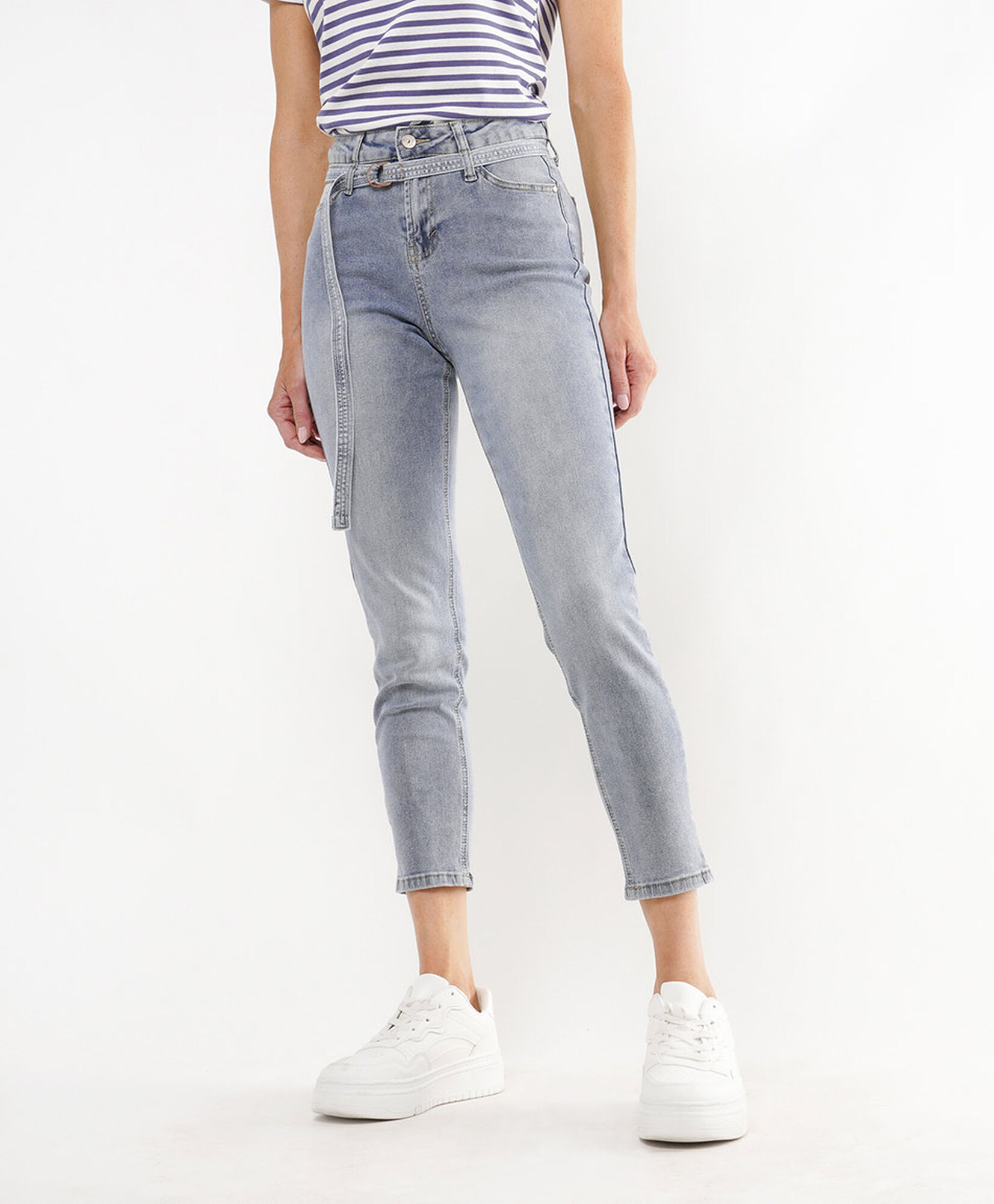 Jeans mujer desgaste cinturón skinny fit Jeans mujer desgaste cinturón skinny fit