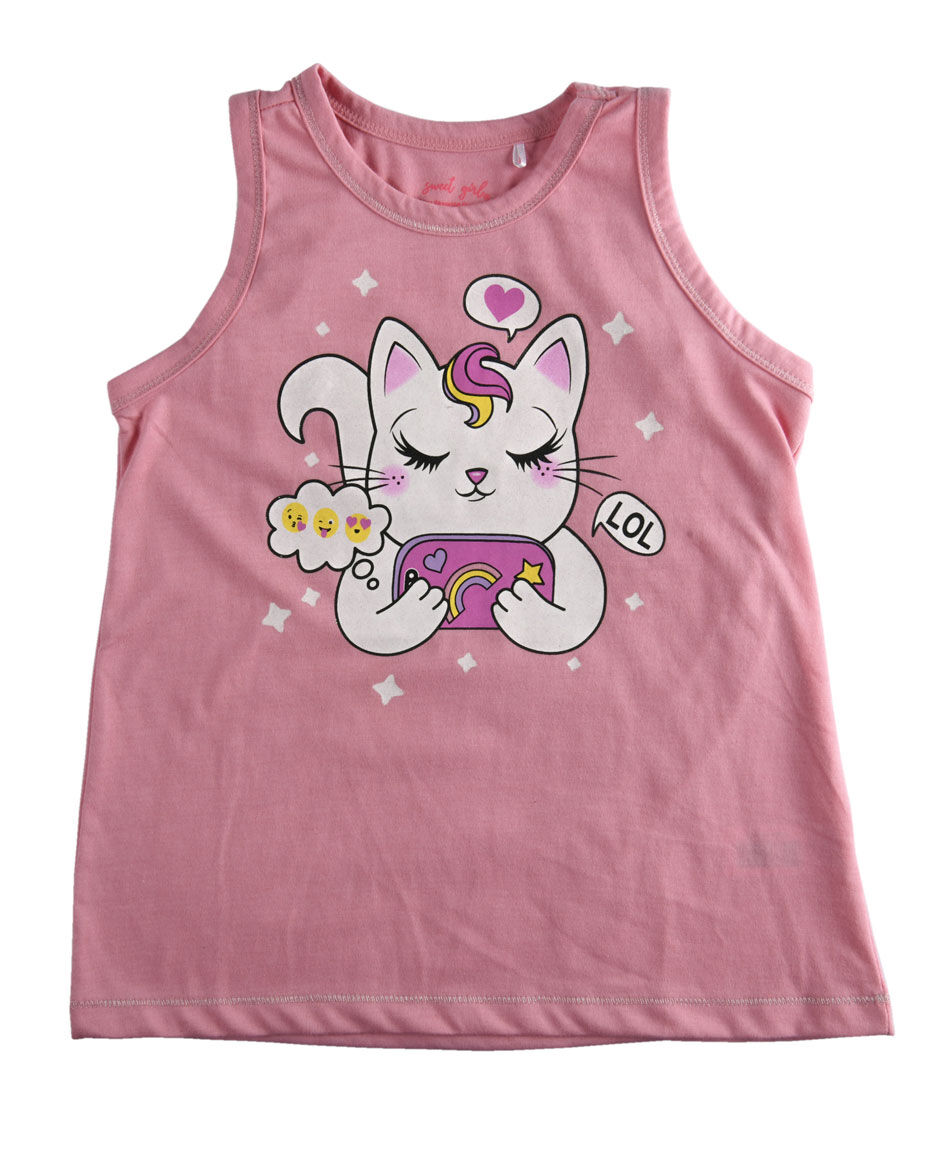 Polera ni&ntilde;a gatito sin mangas