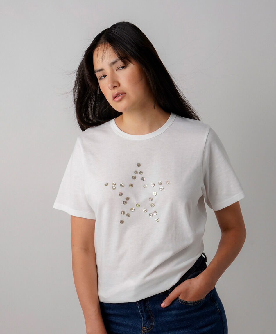 Polera mujer bordado botones