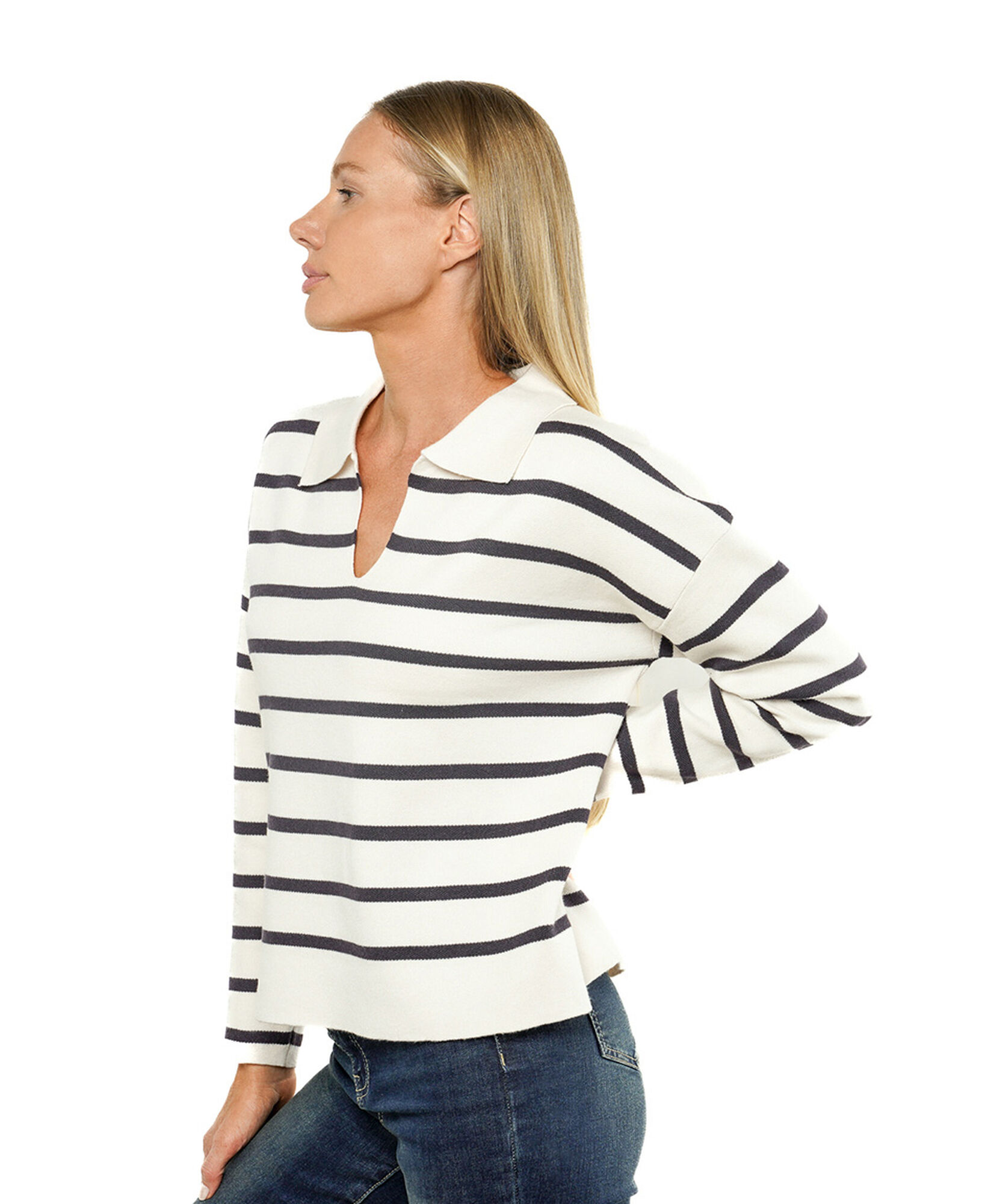 Sweater mujer líneas cuello piqué Sweater mujer líneas cuello piqué