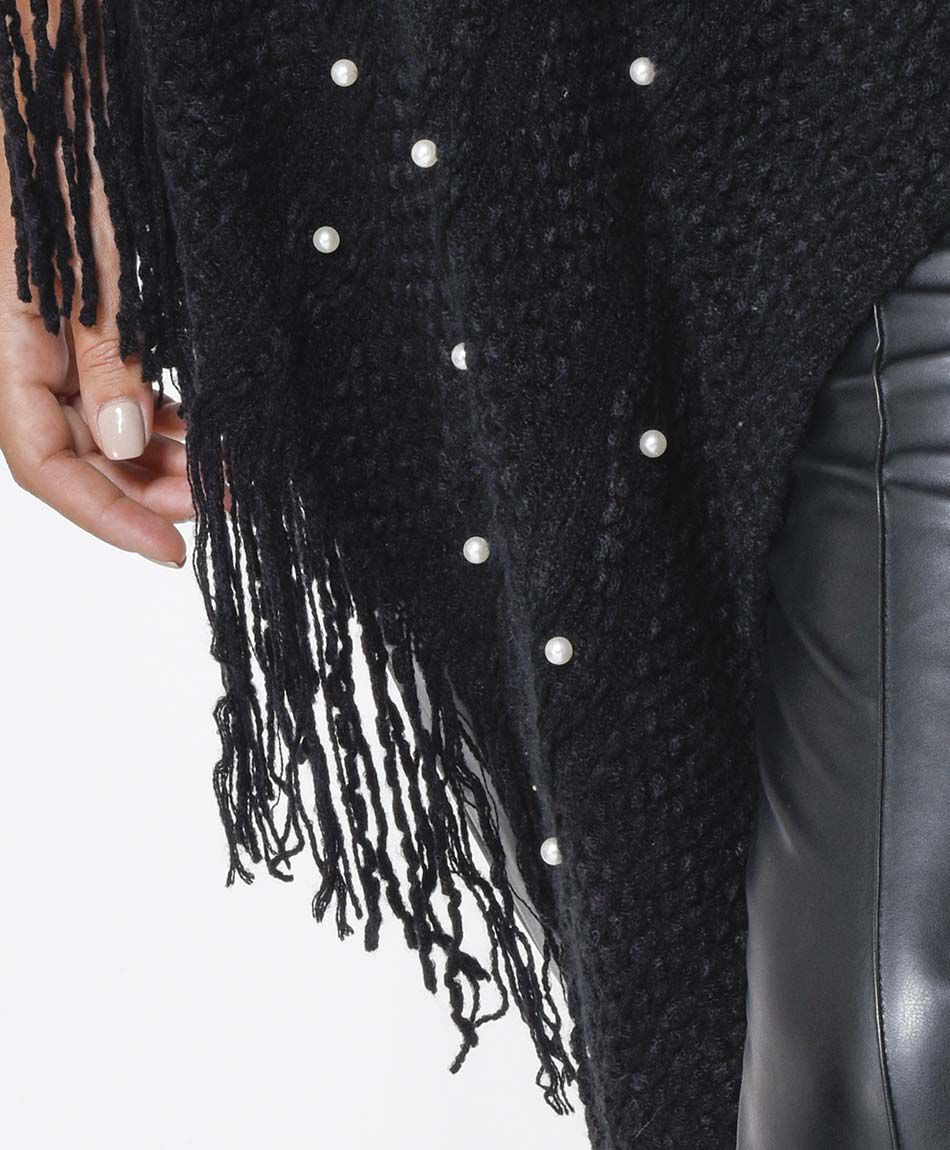 Poncho mujer perlas y flecos
