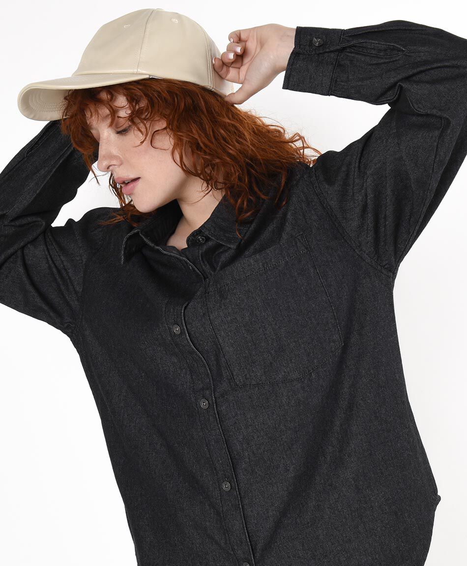 Blusa mujer denim negra oversize