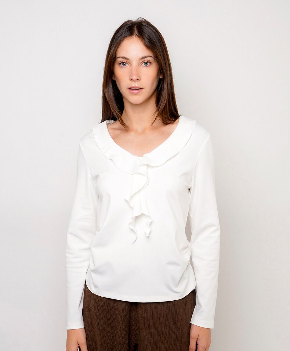 Polera mujer volante en escote