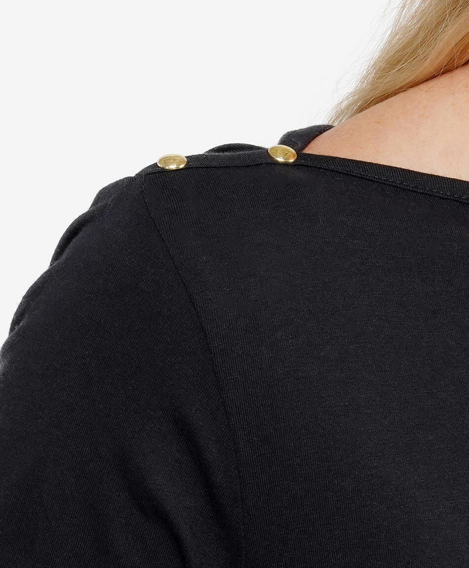 Polera mujer cuello bote botones negra