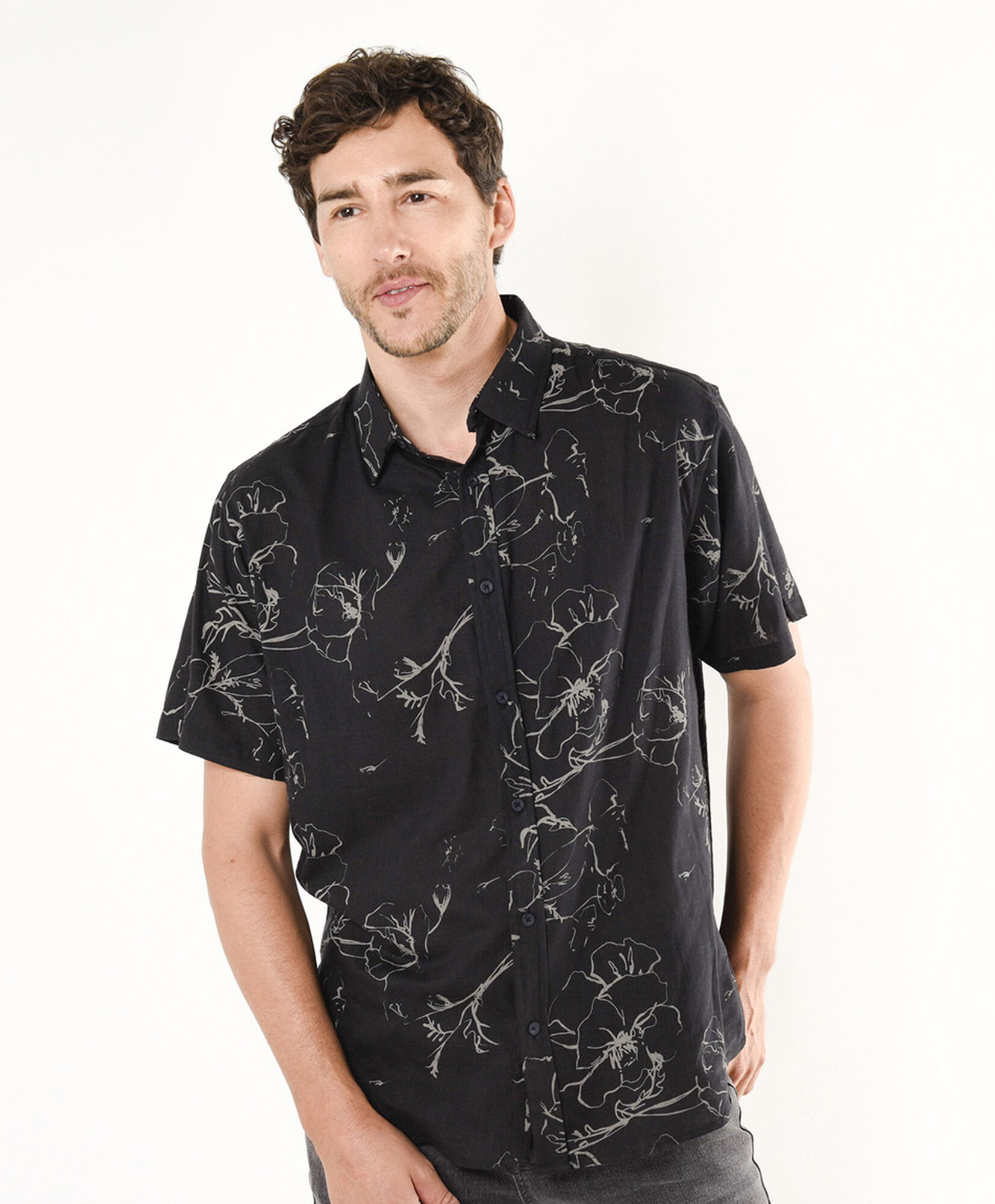 Camisa hombre flor negra Camisa hombre flor negra