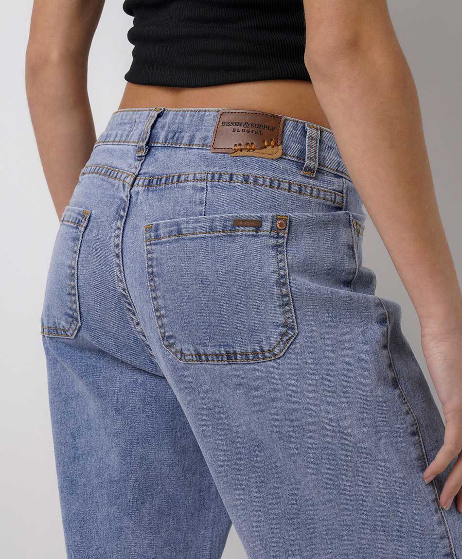 Jeans mujer wide leg costuras bolsillo