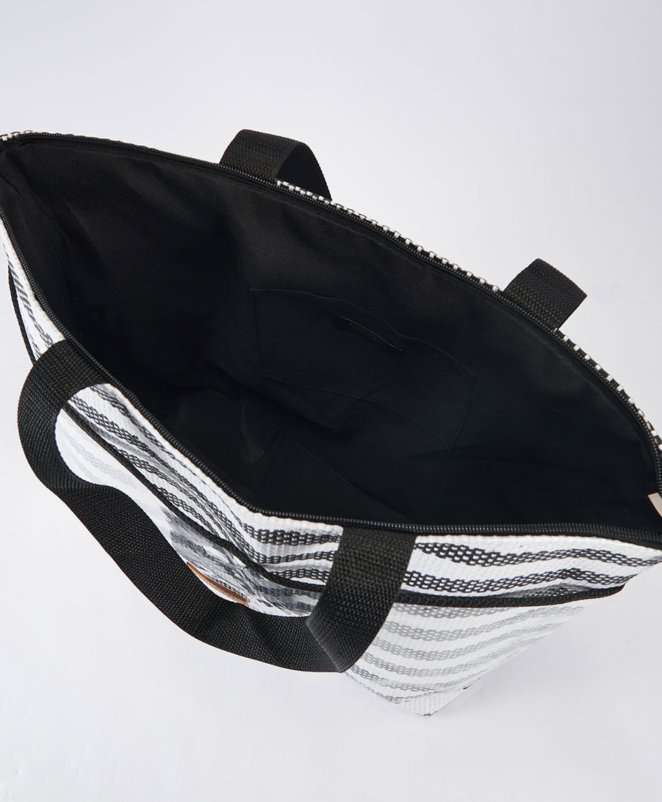 Set bolso playa mujer rayas negro