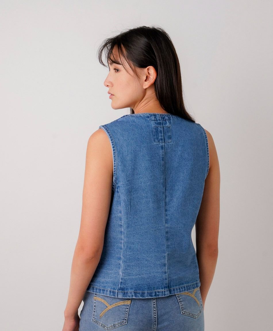 Vest mujer denim brillos