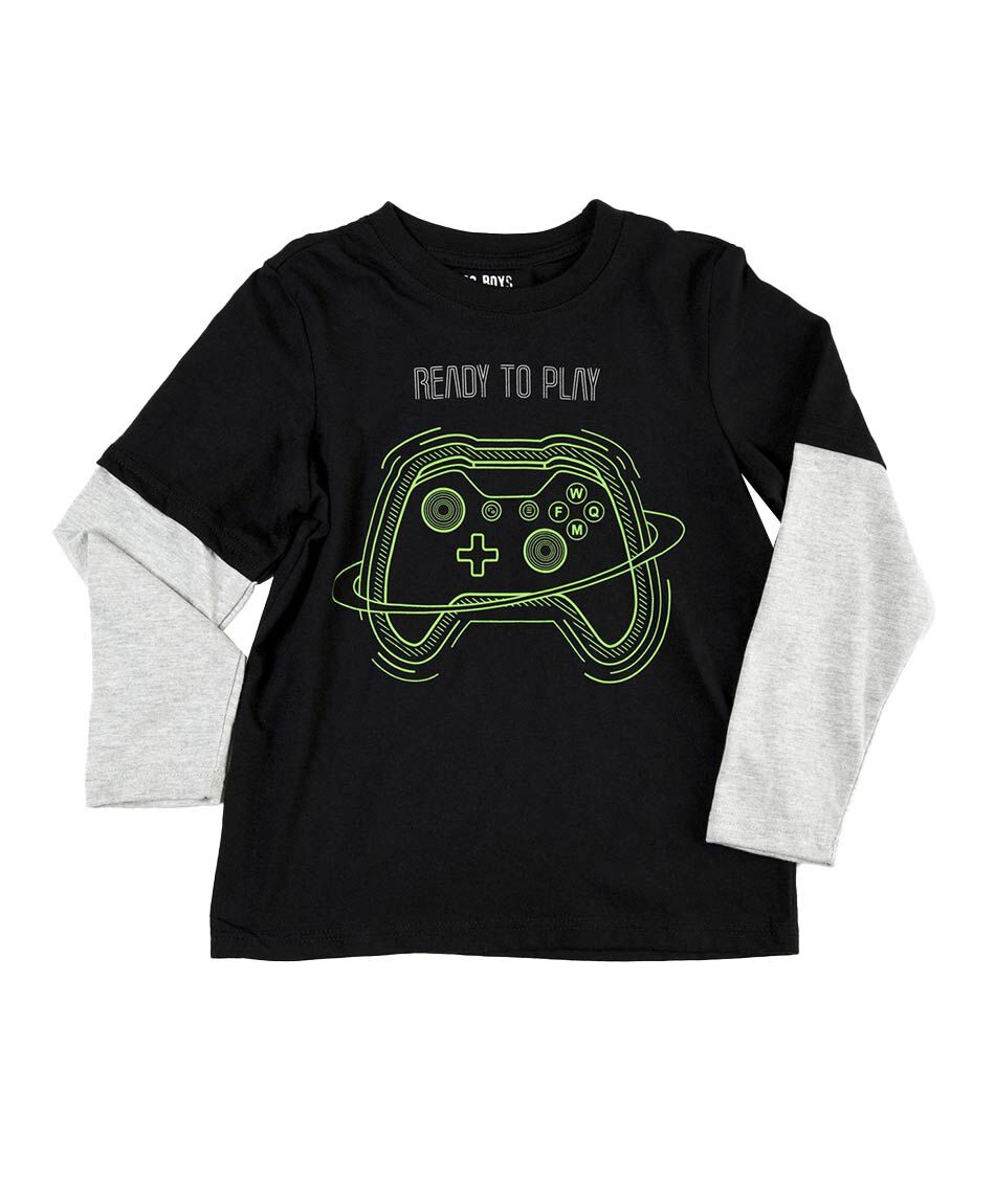Polera ni&ntilde;o bicolor gamer manga larga