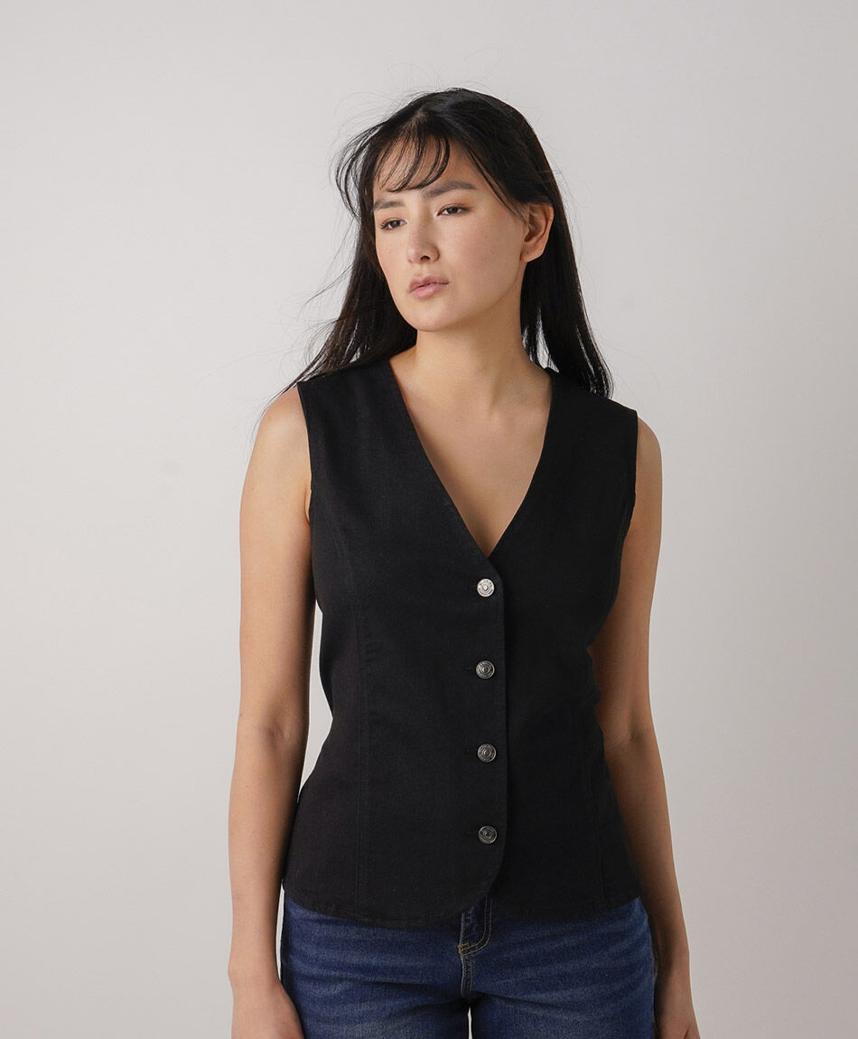 Vest mujer denim negro