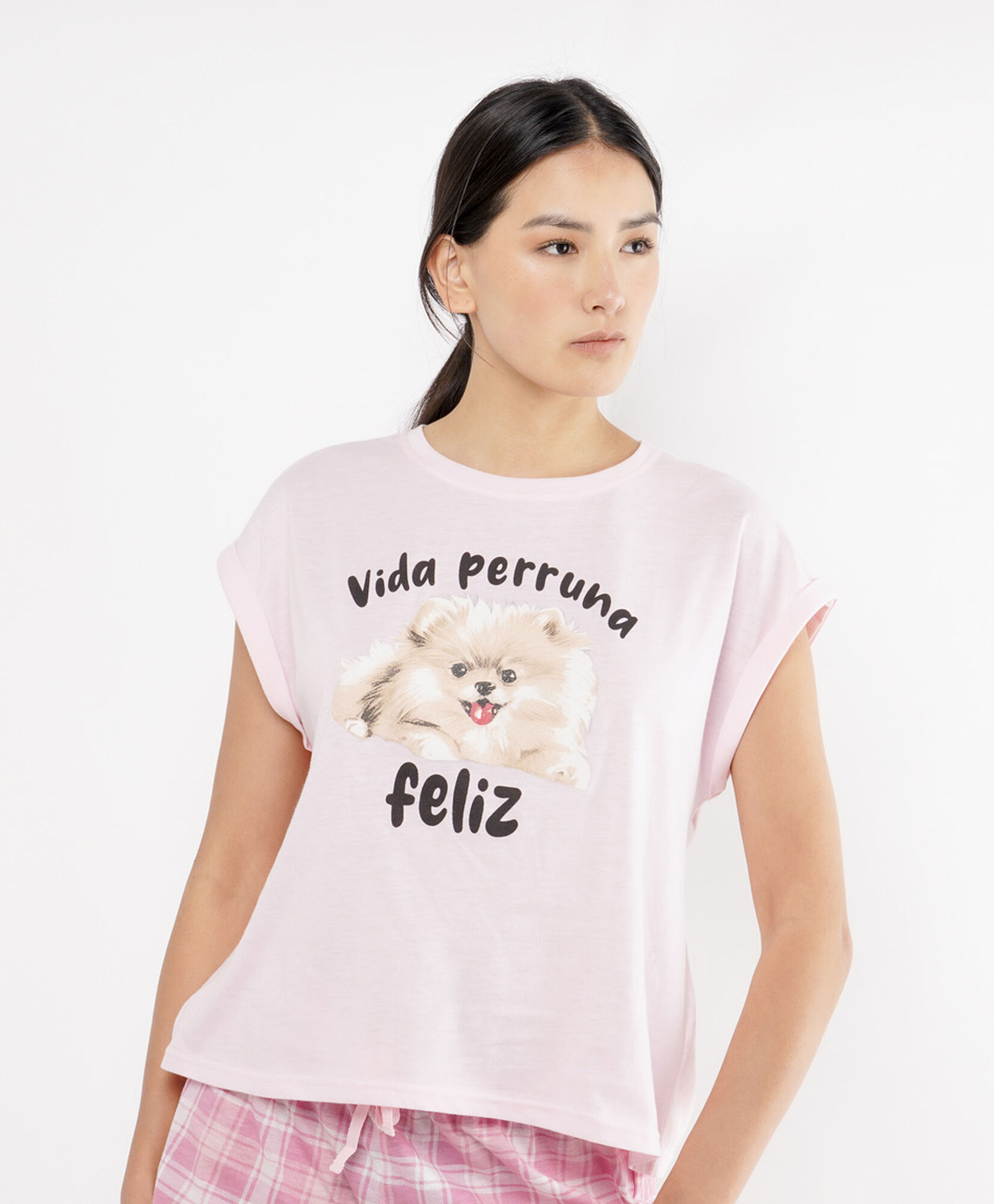 Pijama mujer short perrito cuadros Pijama mujer short perrito cuadros