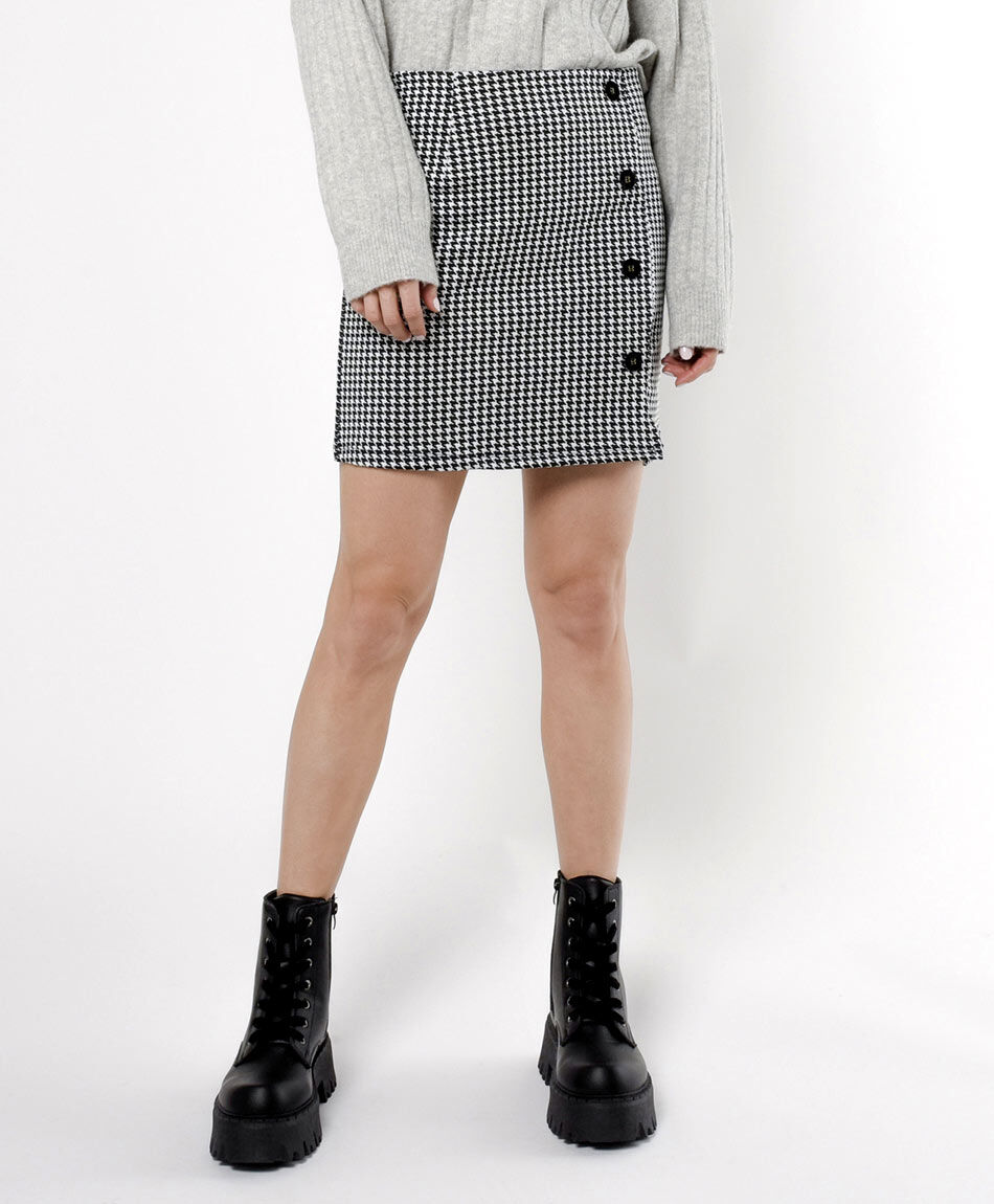 Mini falda mujer pied de poule botones