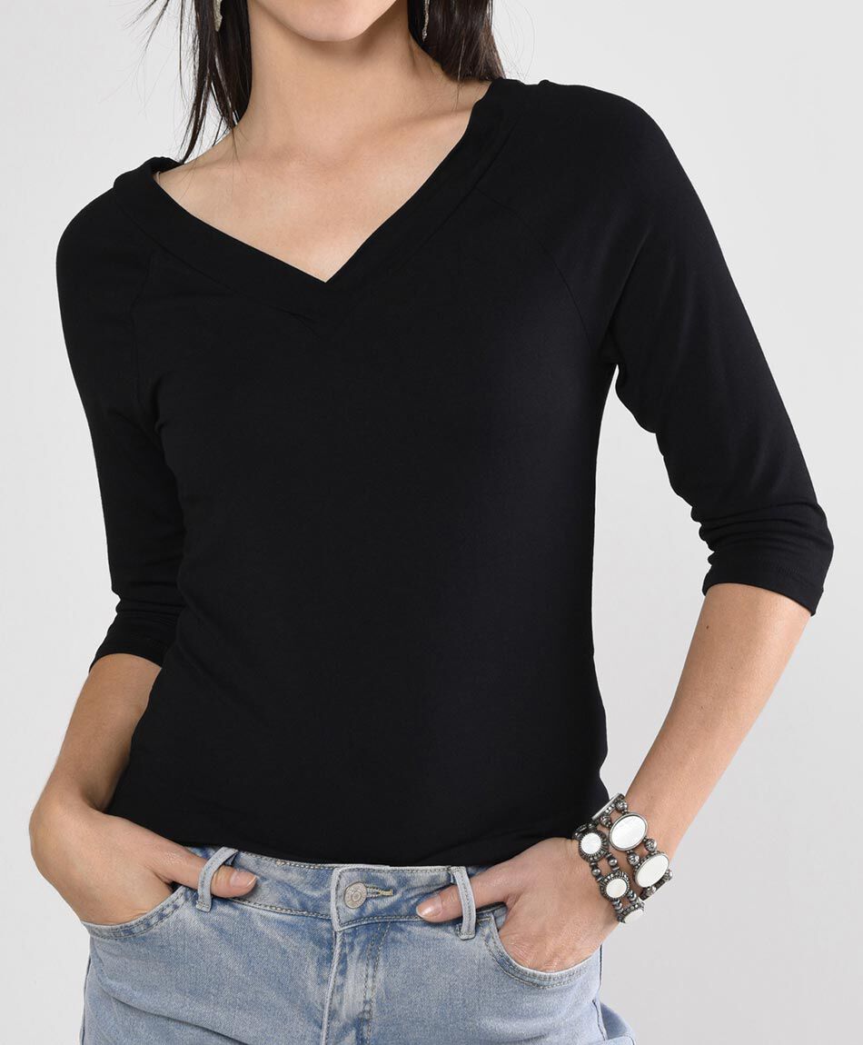 Polera mujer cuello doble manga al codo
