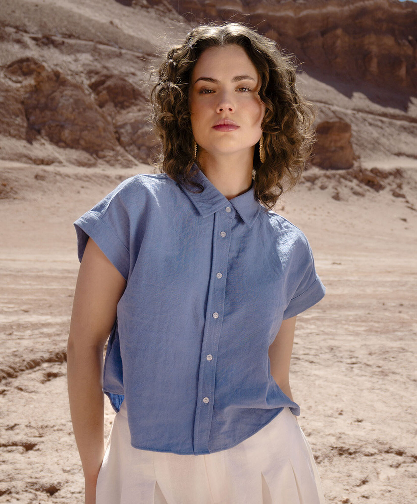 Blusa mujer lino azul Blusa mujer lino azul